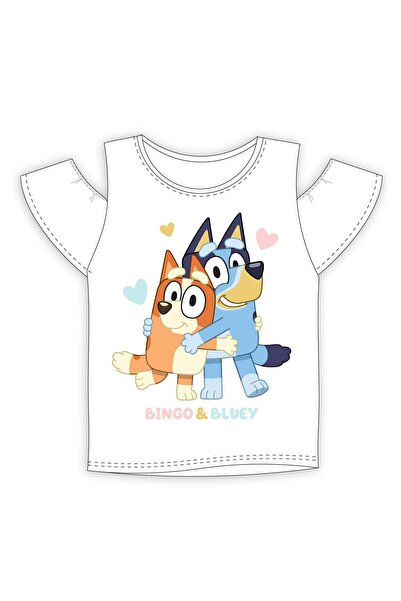 bluey Tricou alb 2-6 ani cu print și tricot fin stabil dimensional 100% bumbac