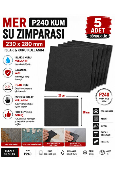 mer P240 Kum Su Kum Zımparası Su Zımpara Kum Pas Temizleme Boya Temizleme 230...