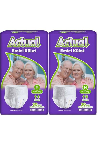 ACTUAL Emici Külot Yetişkin Bezi M - Medium - Orta (Islaklık Göstergeli) 60 Adet
