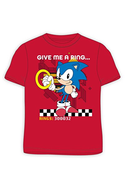 Sonic Червена тениска с качествен принт и фина плетка, 100% памук