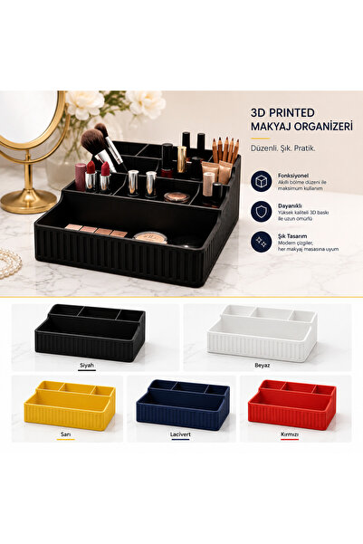 MYE TEKNOLOJİ 3D Printing Makeup Organizer with 4 Compartments and Large Comp...