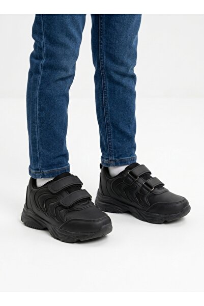 Babyqlo Kids Black Velcro School Sneakers