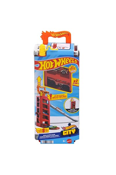 HOT WHEELS Set de joaca cu 2 masini, Hot Wheels, Mini Garage Speed&Go Fire, J...