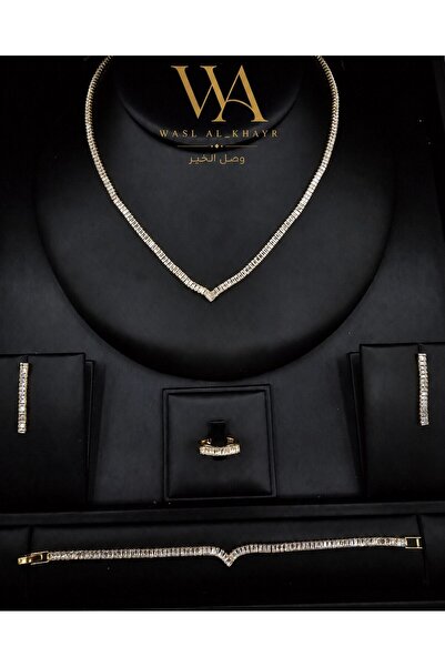 WASL ALKHAIR Luxury Zircon Letter V Design Necklace Earrings Ring Bracelet Je...