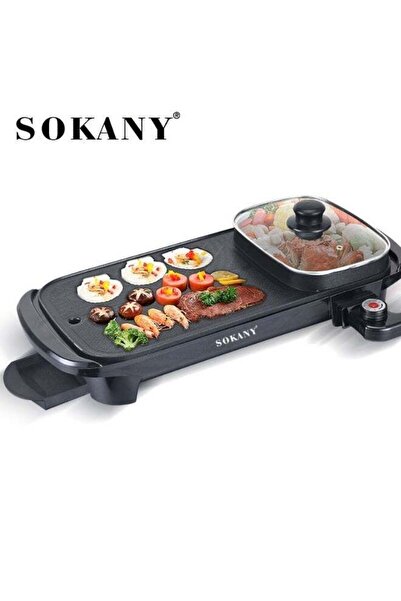 SOKANY 2-in-1 Electric Hot Pot and Smokeless BBQ Grill Pan, 1350W Power for S...