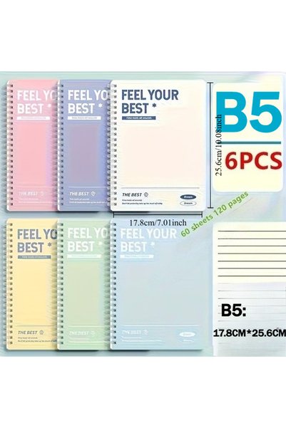 Choice1 B5 6PCS 6pcs Spiral Notebook, Simple A5/B5 Hardcover Spiral Notebook,...