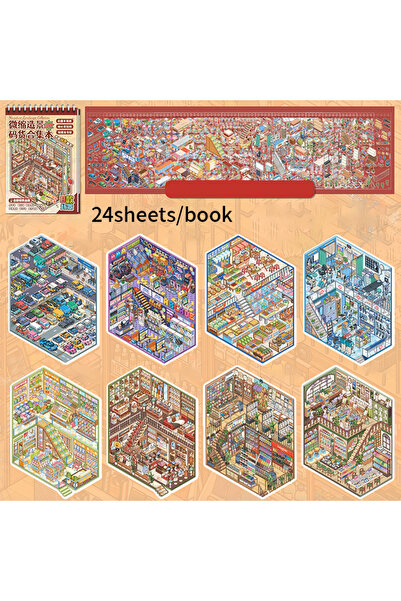 Choice كتاب ملصقات مشاهد غرف مصغرة ثلاثية الأبعاد كما هو موضح، 8 مواضيع، ملصق...