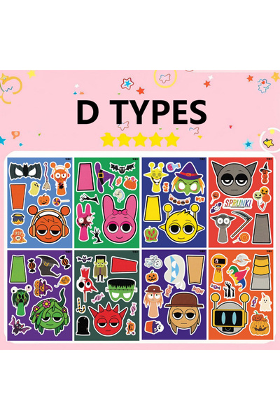 Choice4 D Types 8Sheets Cool Sprunkie Stickers Sprunkie Make A Face Sticker M...
