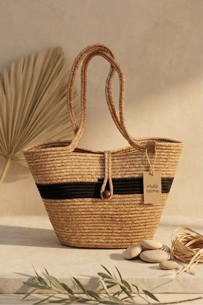 Efuliz Home Straw Beach Bag Handmade Bohemian Summer Shoulder Bag for Women