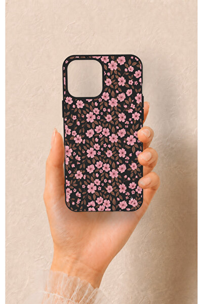 Vip Case iPhone 12 Pro Max Uyumlu Mini Pembe Çiçek Desenli Silikon Kılıf