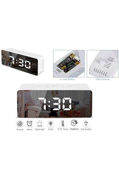 SyaMAG Ceas digital LED, afișaj temperatură - umiditate, alimentare USB / 3 b...