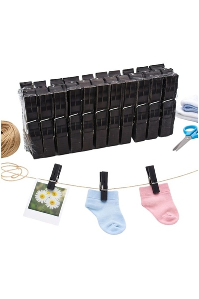 Velaris Set cleme pentru sârmă de rufe, 24 bucăți, din plastic negru, reziste...