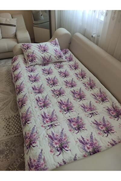 ELFİNA HOME Sürpriz Yastık& Misafir Pike Takımı Lavanta Desenli-4 Parça