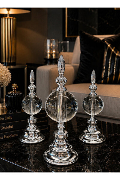 Hinora Home Kristal Toplu 3lü Şık Dekoratif Biblo Salon Ofis Hediyelik 21-23-...