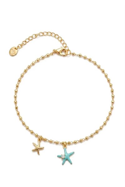 Mervişim Aksesuar Non-Tarnishing Blue Starfish Zircon Stone Steel Gold Color ...