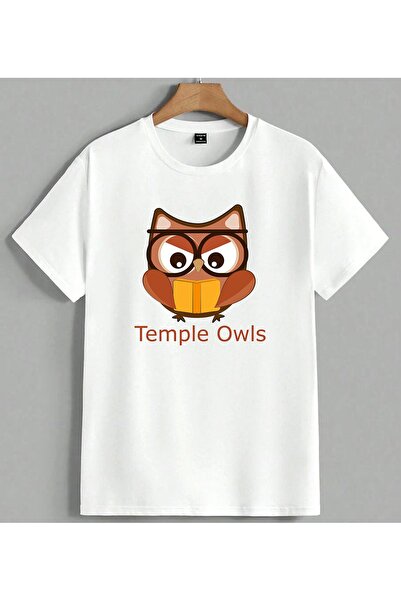 ELFERA تي شيرت Temple Owls Baykus مطبوع عليه كتاب للجنسين مقاس كبير باللون ال...