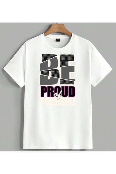 ELFERA Be Yourself Proud Motivational Printed Unisex Oversize T-Shirt White