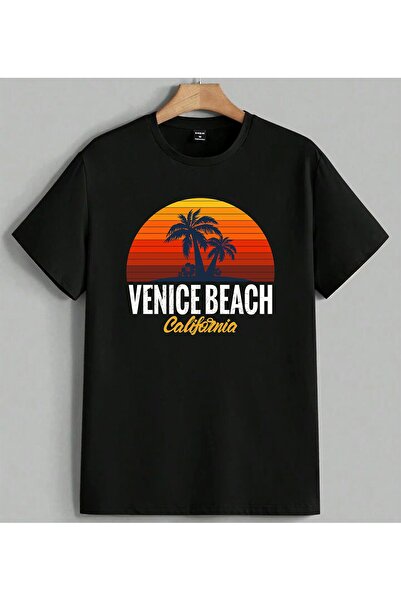 ELFERA Venice Beach California Sun Printed Unisex Oversize T-Shirt Black
