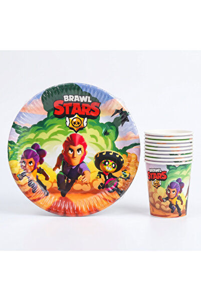 PartiPanda Brawl Stars Kağıt Tabak & Bardak Set 8 li - Doğum günü parti malze...