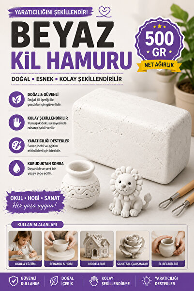 ANI OFİS KIRTASİYE A K Kil Hamuru 500 Gr Doğal Seramik ve Modelleme Kil Hamur...