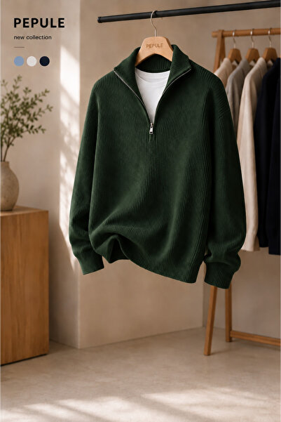 oneoff Men's Premium Half-Zip Ribbed Knit Sweater