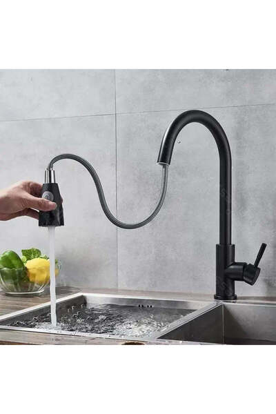 OEM Baterie Bucatarie cu Dus Extractibil, Inox SUS304, Negru, CF018BK