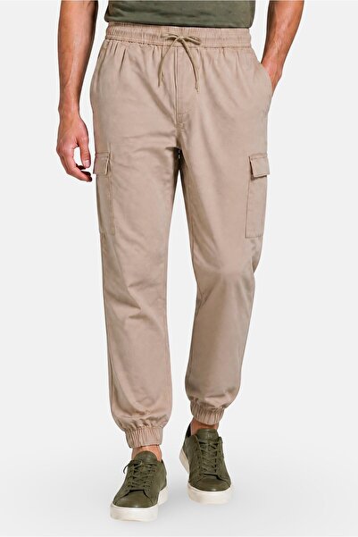 Larsson & Co Men Slim Fit Solid Cargo Pants, Taupe