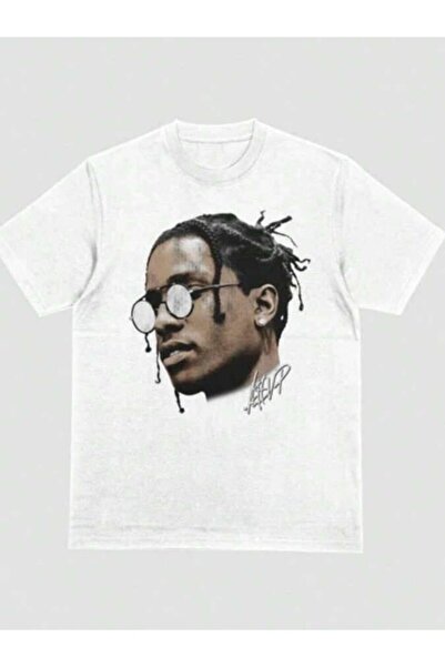 25W تي شيرت ASAP Rocky Face Rapper Hip Hop أبيض بأكمام قصيرة للجنسين S M L XL