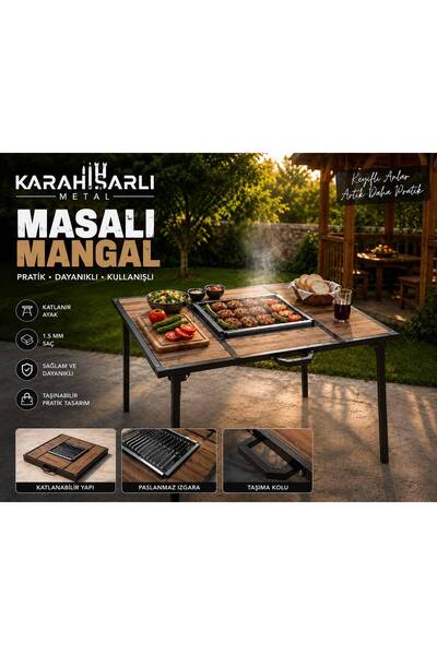 Karahisarlı Metal Katlanabilir Masalı Mangal 70x100 cm | 65 cm Yükseklik | Pa...