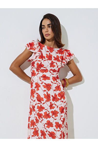 Styli Multi-Color Floral Print Ruffle Sleeves Midi Dress