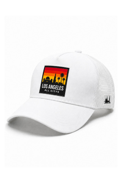 All citys Los Angeles Printed Patch Detailed Mesh Trucker Baseball Cap