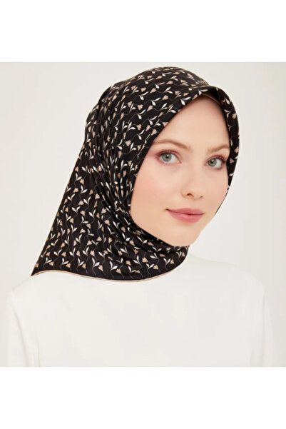 Belli Tivil Pure Silk Scarf IST 3098 - 81 Μαύρο Μπεζ Σχέδιο με Λουλούδια