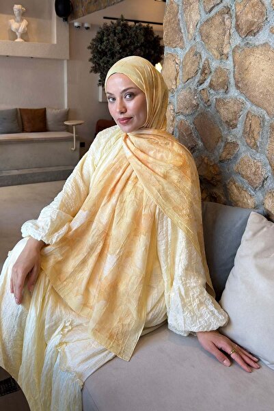 lamelif Vintage Flower Pattern Bamboo Shawl Yellow