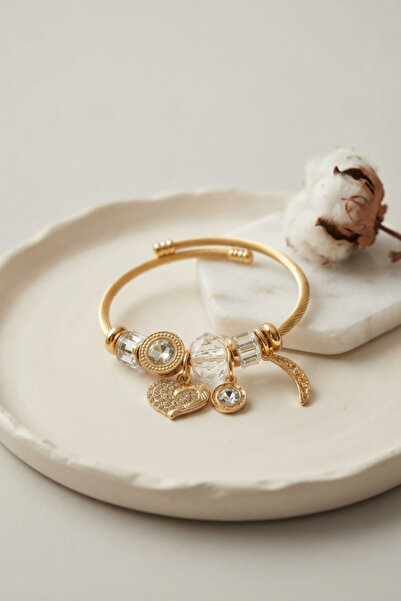 evimdeyokyok Heart Model Gold Color White Charm Bracelet Tj-Bb8671