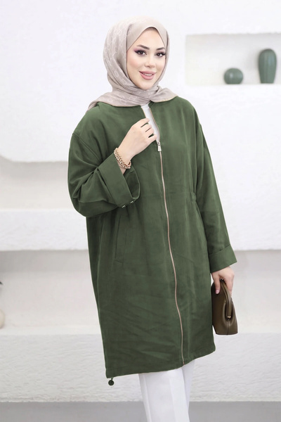 Suede Style 6346 - Udobna duga tunika sa džepovima na patentni zatvarač i det...