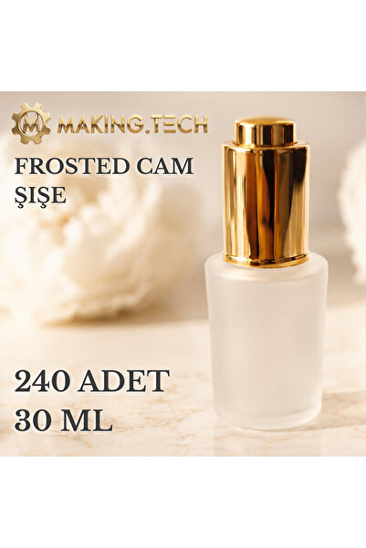 HORECA MARKET 240 adet 30 ml Frosted Cam Şişe – Altın Kapaklı Boş Serum ve Ko...