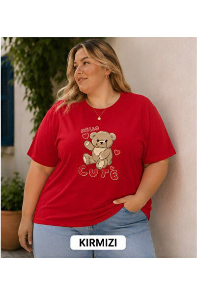 3S MODA Women's Plus Size Basic Cute Teddy Bear Digital Printed T-Shirt