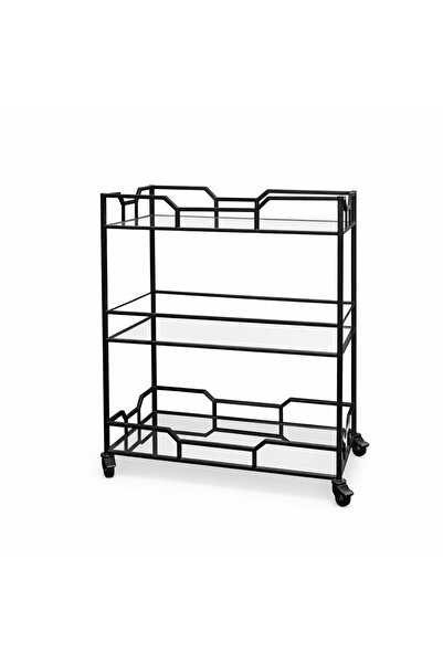YINZUO 3-Tier Rolling Bar Cart with Glass Shelves, Tempered & Mirror Glass St...