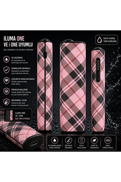 Zigver IQOS ılluma one kılıf ekose desenli pink)sadece kılıftır