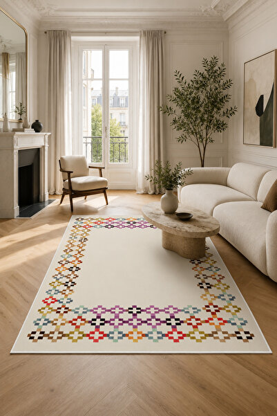 AŞİYAN HOME Lüks Salon Halısı Makinede Yıkanabilir Kaymaz Taban Halı
