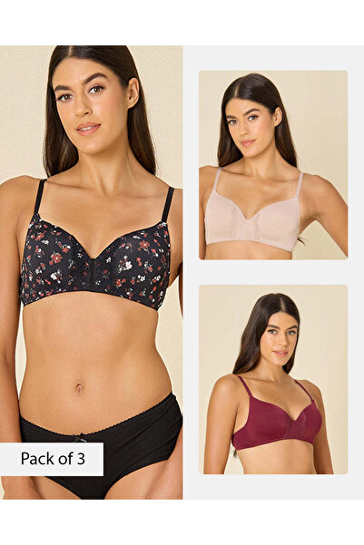 REDTAG Women Black Non-Wired Padded Lace Bras (Pack Of 3)