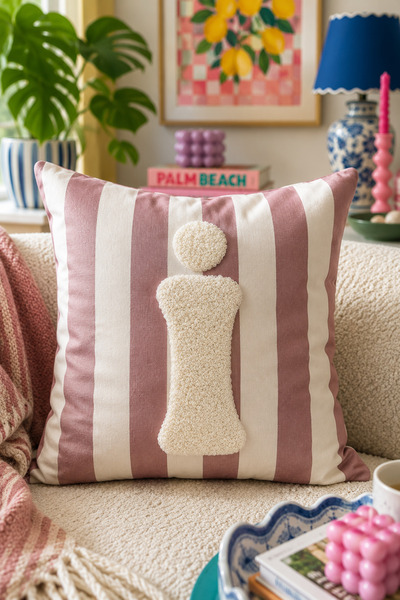 Pilloveland Punch Embroidered Throw Pillow Cover - 43*43 cm - Mocha Letter İ ...
