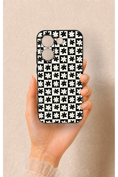 Vip Case Poco X8 Pro Uyumlu Çiçek Motifli Dama Desenli Silikon Kılıf