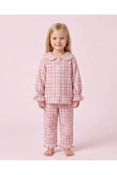 REDTAG Girls Pink Checked Flannel Pyjama Set