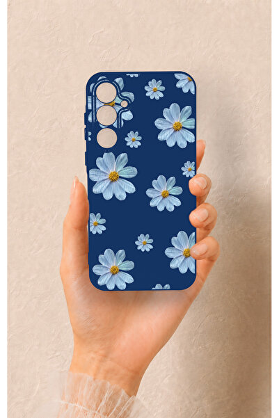 Vip Case Samsung A35 Uyumlu Mavi Papatya Desenli Silikon Kılıf