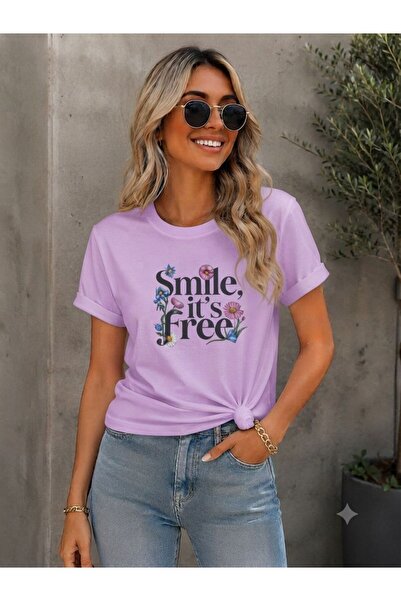 3S MODA تي شيرت نسائي بطباعة رقمية من Basic Smile