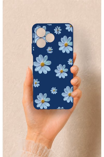 Vip Case Realme C53 Compatible Blue Daisy Patterned Silicone Case
