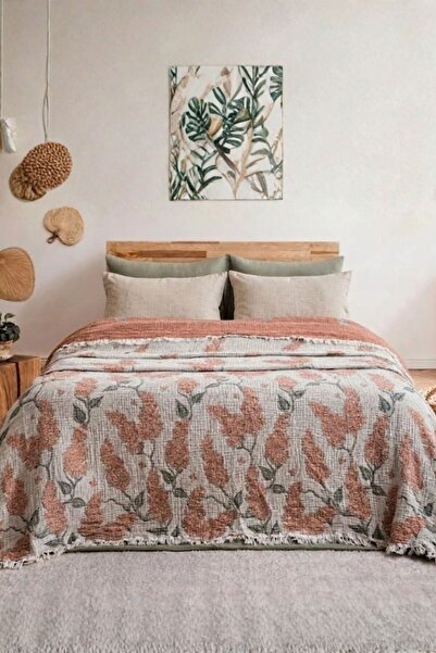 Layan Home 4 Layer 100% Cotton Muslin Double Bedspread & Throw – Lilac Patter...