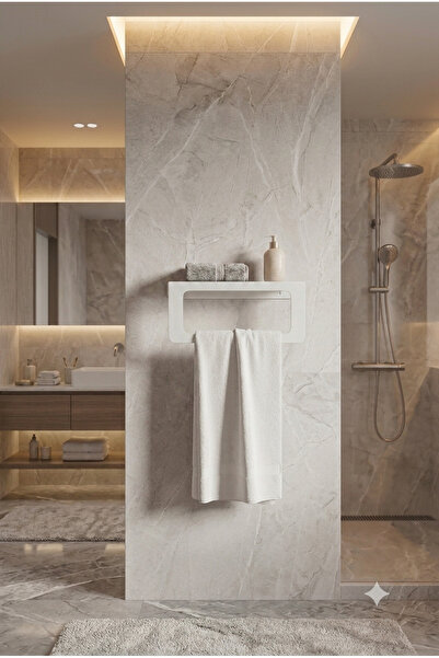 EVA METAL TASARIM Büyük Boy Raflı Havlu Askısı, Metal Raflı Havluluk, Mutfak, Banyo Raflı