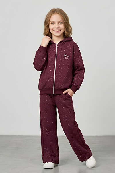 MODANINO Girl's Glittery+Zippered+Hooded Top and Bottom Set 3-12 Years 12749Ds